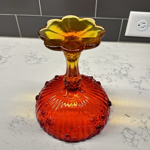 Vintage Fenton Amberina Cabbage Rose Pedestal Compote Candy Dish GLOWS - Picture 7 of 10